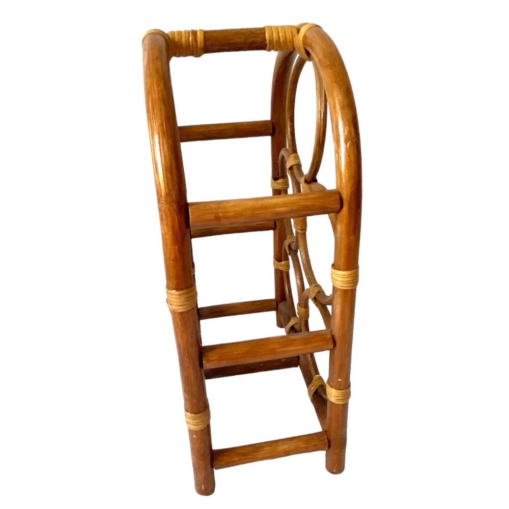 Vintage Mid Century Bamboo Wooden Arch Boho Rattan Wine Bottle Rack - Picture 5 of 6